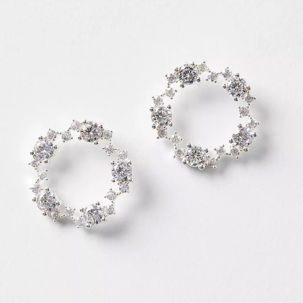 LOFT Crystal Silver Hoop Earrings